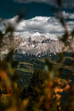 Mountain Tofana viewed from the Passo Gardena, Dolomites, Italy