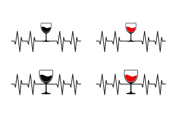 Red Wine Glass Heartbeat vector illustration