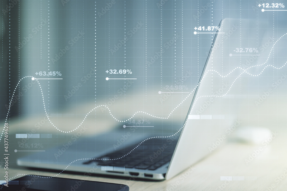 Poster abstract creative analytics data spreadsheet on modern computer background, analytics and analysis c