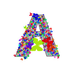 Letter A, painted with colored butterflies. Can be used as a print, icon, avatar