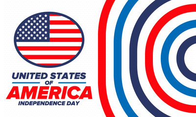 Independence Day in United States of America. The Fourth of July. Happy national holiday, celebrated annual in July 4. American flag. Country freedom day. Patriotic event design. Vector poster