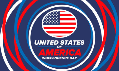Independence Day in United States of America. The Fourth of July. Happy national holiday, celebrated annual in July 4. American flag. Country freedom day. Patriotic event design. Vector poster