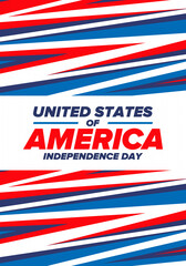 Independence Day in United States of America. The Fourth of July. Happy national holiday, celebrated annual in July 4. American flag. Country freedom day. Patriotic event design. Vector poster