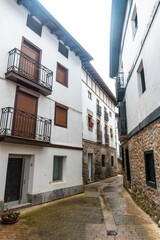 Fototapeta na wymiar Houses in the historic center of the Ea municipality near Lekeitio, Bay of Biscay in the Cantabrian Sea. Basque Country