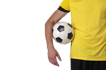 Soccer player holding a ball