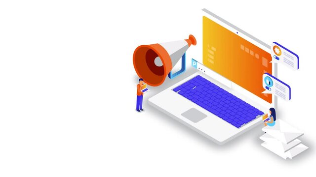 concepto isom&eacute;trico de estrategia de marketing para banner y sitio web. Plantilla de p&aacute;gina de destino.