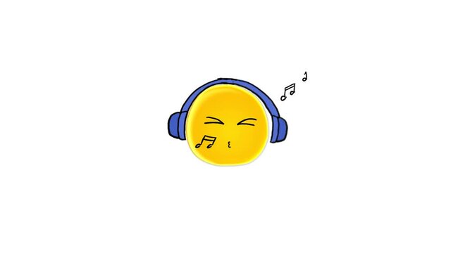emoji con auriculares disfrutando de la m&uacute;sica en bucle fondo blanco