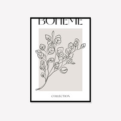 Botanical wall art vector set. Bohemian line art drawing with abstract shape. Abstract Plant line art design for print, cover, wallpaper. Minimal and natural wall art.