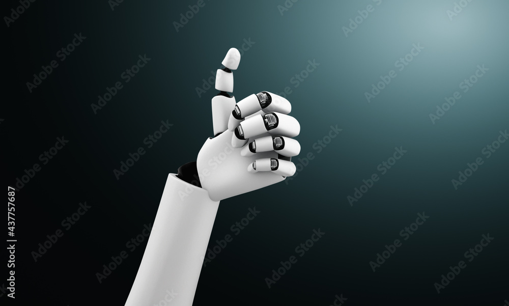 Aufkleber robot humanoid hands up to celebrate goals success achieved by using ai artificial intelligence thin