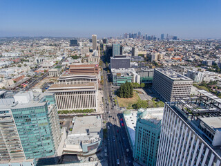 Aerial Drone Photo for Wilshire Blvd with Downtown LA from Western Ave LA Korea Town, April 2021
