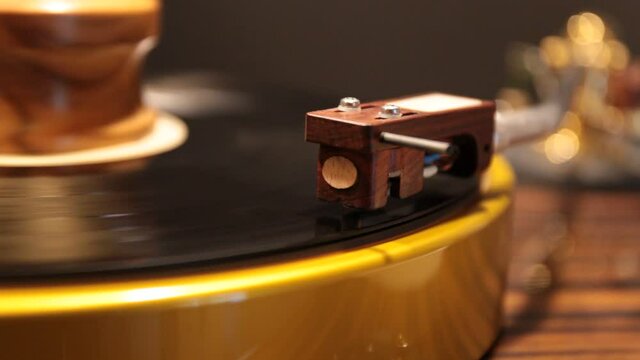 HI-FI  turntable playing a vinyl record. Analogue sound music 