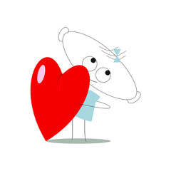 Comic illustration of a little girl with a red heart. St. Valentine's Day. Vector.