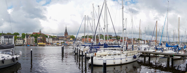 the yacht harbor and marina in the German town of Flensburg