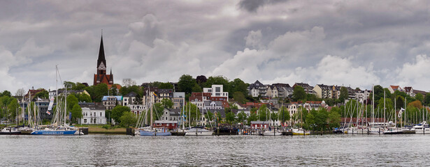 panorama view of the harbor and city of Flensburg in northern Germany