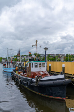 close up view of an old tugboat in the harbor at Flensburg
