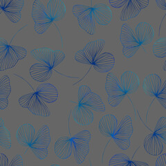  contour watercolor leaves with gradient vector seamless pattern. background for fabrics, prints, packaging and postcards