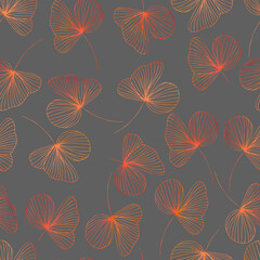 autumn contour watercolor leaves with gradient vector seamless pattern. background for fabrics, prints, packaging and postcards