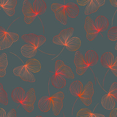 autumn contour watercolor leaves with gradient vector seamless pattern. background for fabrics, prints, packaging and postcards