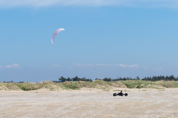 kite buggy enjoying a windy day on the Wadden Sea island beaches of western Denmark