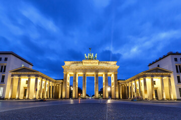 Berlin Brandenburger Tor Brandenburg Gate in Germany at night blue hour copyspace copy space
