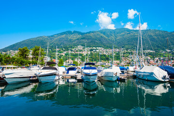 Fototapeta na wymiar Locarno port with boats, Switzerland