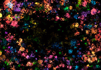 Fototapeta na wymiar Abstract multicolored brush strokes, drops, splashes of paint on a black background. Abstract colorful texture for web design, websites, presentations, digital print, trendy or concept design.
