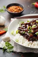 Mongolian beef stewed in dark soy sauce with spices. Asian style food