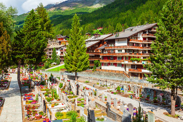 Mountaineers cemetery in Zermatt, Switzerland - obrazy, fototapety, plakaty