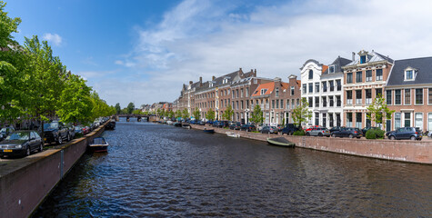 canals and colorful houses in the historic city center of Haarlem