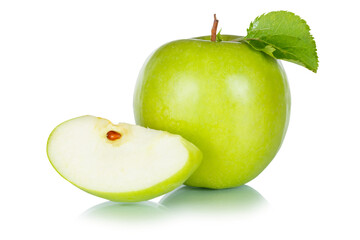 Apples fruits green apple fruit with leaf isolated on a white background