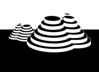 Abstract pyramids from steps. Black and white vector background