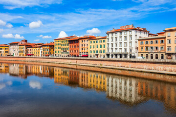 Colorful houses, Arno river waterfront