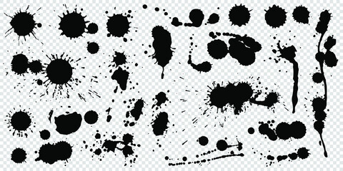 Set of Ink Blots, Drops, and Stains. Black Paint Splashes. Vector Illustration - 437764815
