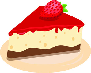 Strawberry cake on plate isolated on white background