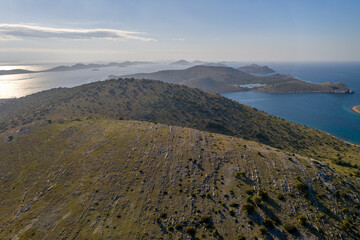 Amazing Kornati Islands national park panoramic aerial view, landscape of Dalmatia Croatia Piskera
