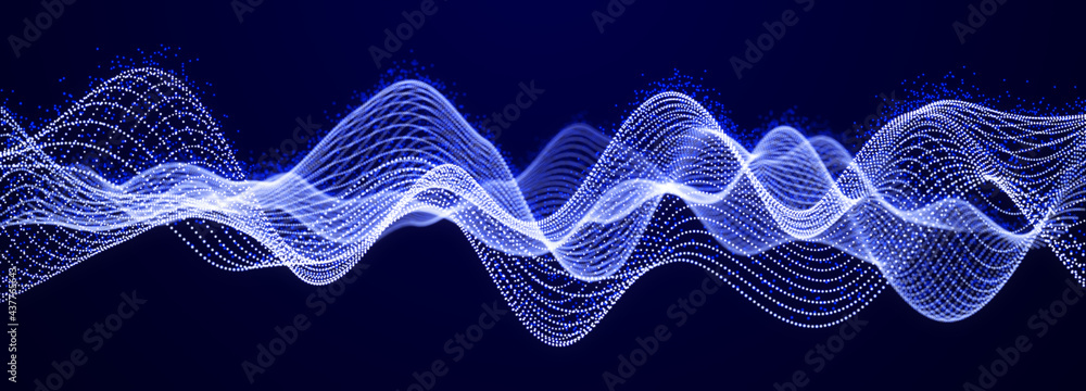 Aufkleber Abstract blue background of points. Falling cyber particles. Big data stream. 3d rendering