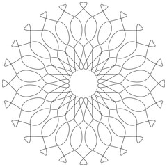 Simplicity black drawn mandala for coloring book page, simple circle made with black thin lines isolated on white background