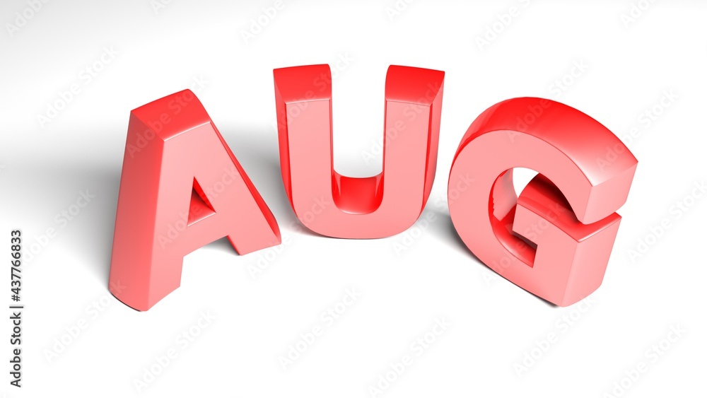 Poster aug for august red write isolated on white background - 3d rendering illustration