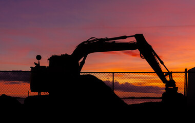Excavator Sunset Silhouette