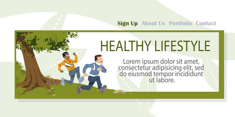People run in park. Rest on nature. Illustration for internet and mobile website.