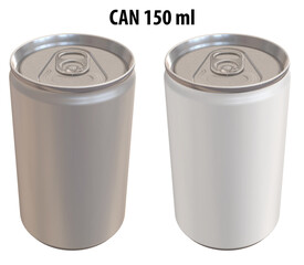 3D rendering - High resolution image of CAN 150ml, white and silver,  isolated on white background, high quality details, print ready for large format