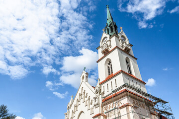 Obraz premium Stryi, Ukraine - May, 2021: Church of Our Lady Protectress, Polish Roman Catholic Church in Stryi, Prykarpattia region, Lviv Oblast, Ukraine.