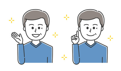 Man wearing ordinary clothes guiding someone. Vector illustration isolated on white background.