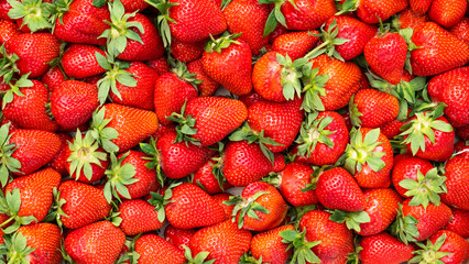 Fresh strawberries background. Closeup. Top view