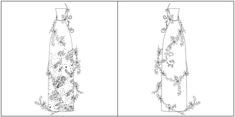 Flower vase coloring page set valentine love