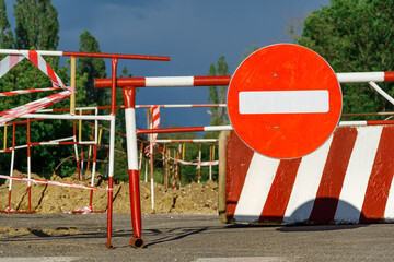 road sign - traffic is prohibited and road works, the road is closed for maintenance