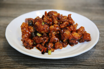 Delicious honey glazed orange chicken. orange chicken. Chinese food orange chicken or sweet and sour chicken.