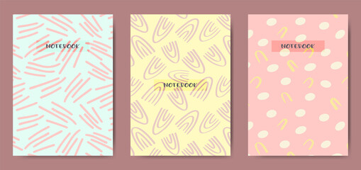 Notebook covers set. Abstract and doodle design. For notebooks, planners, brochures, books, catalogs, cards, invitations etc. Vector illustration a4.
