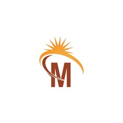 Letter M with sun ray icon logo design template illustration