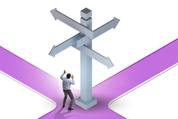 Businessman at the crossroads choosing strategy